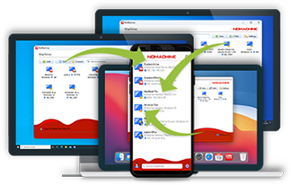 NoMachine na telefonie i tablecie z listą komputerów